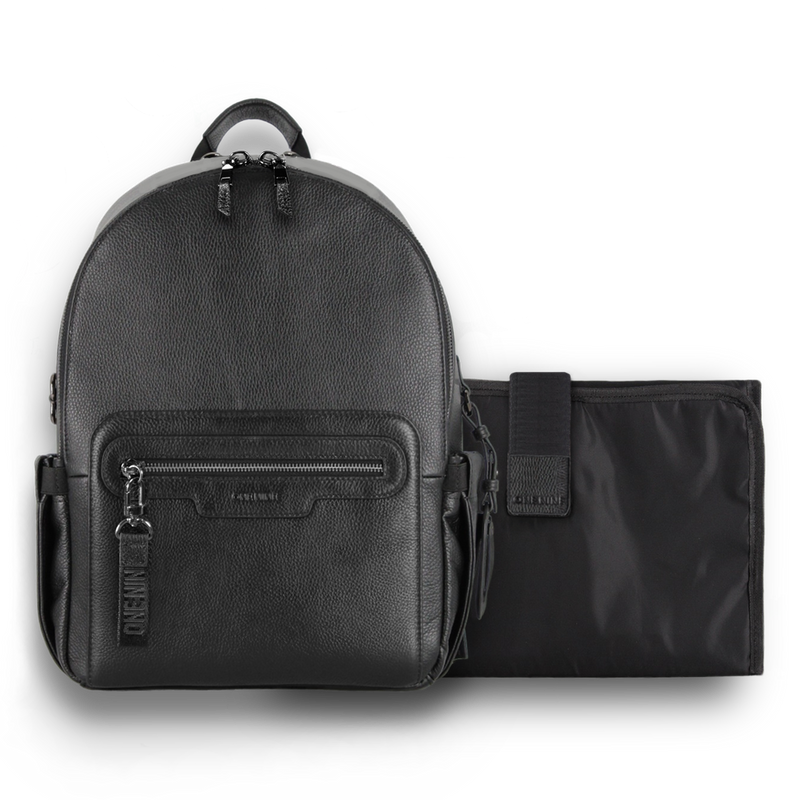 ONE NINE Nappy Backpack Black Leather Unisex Baby Bag