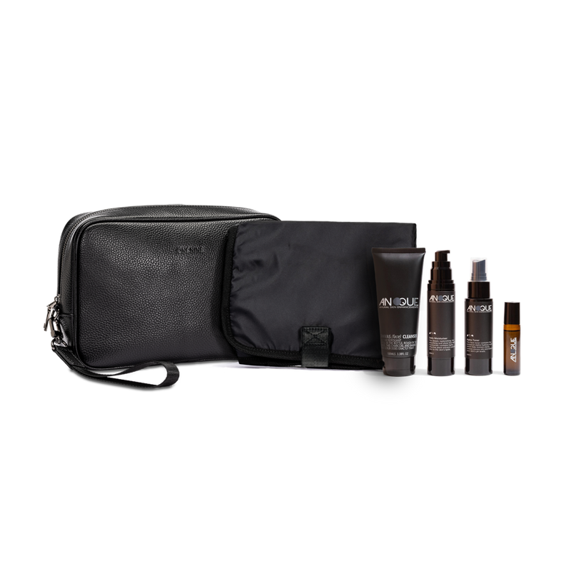 ONE NINE Leather Toiletry Bag with Anoque Kempt Skincare Kit